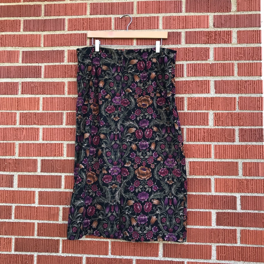 womens black green rust floral skirt size 16 petite